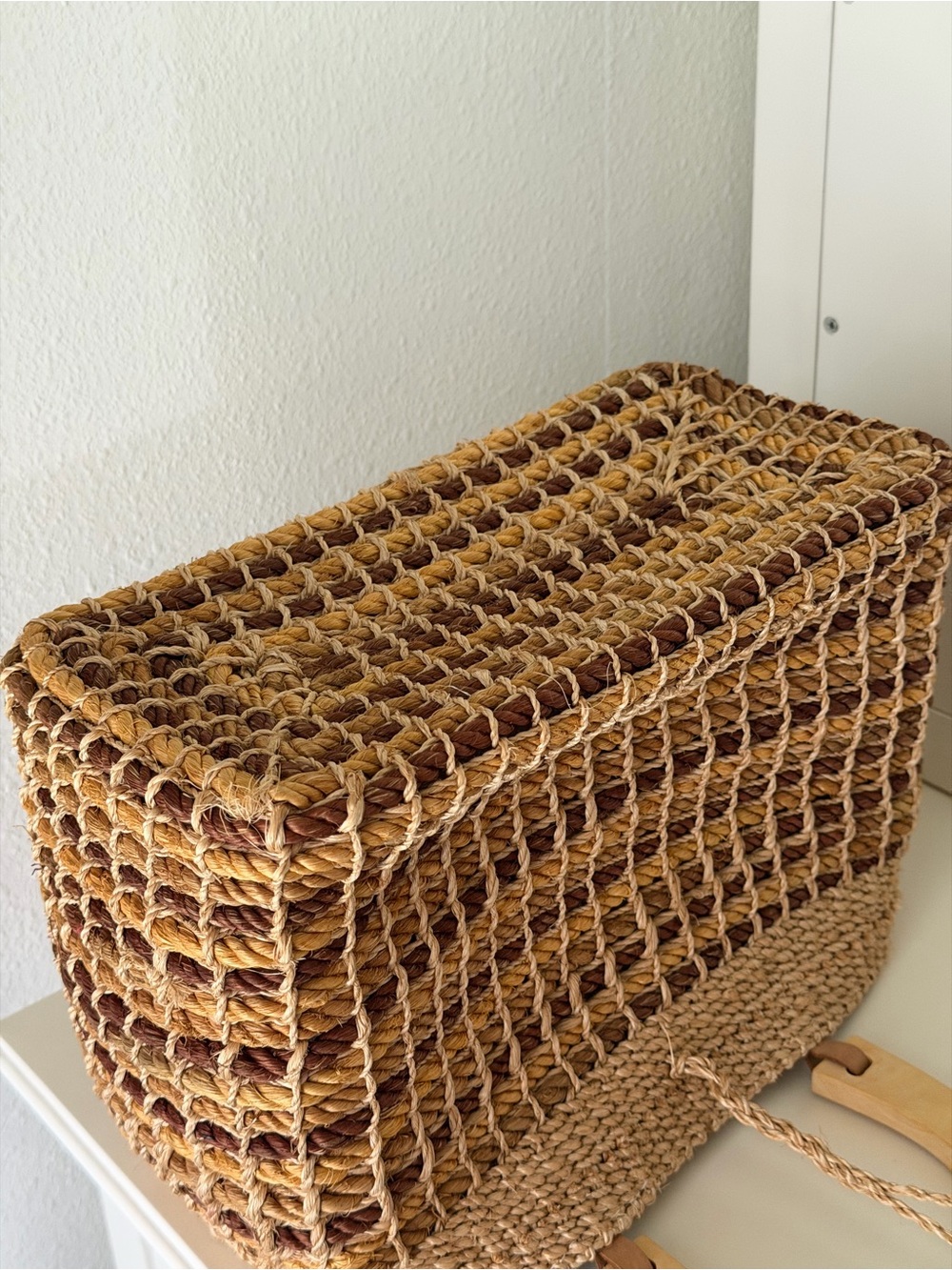 Talbots Woven Straw Tote in Brown and Tan with Wooden Handles - Picture 8 of 9
